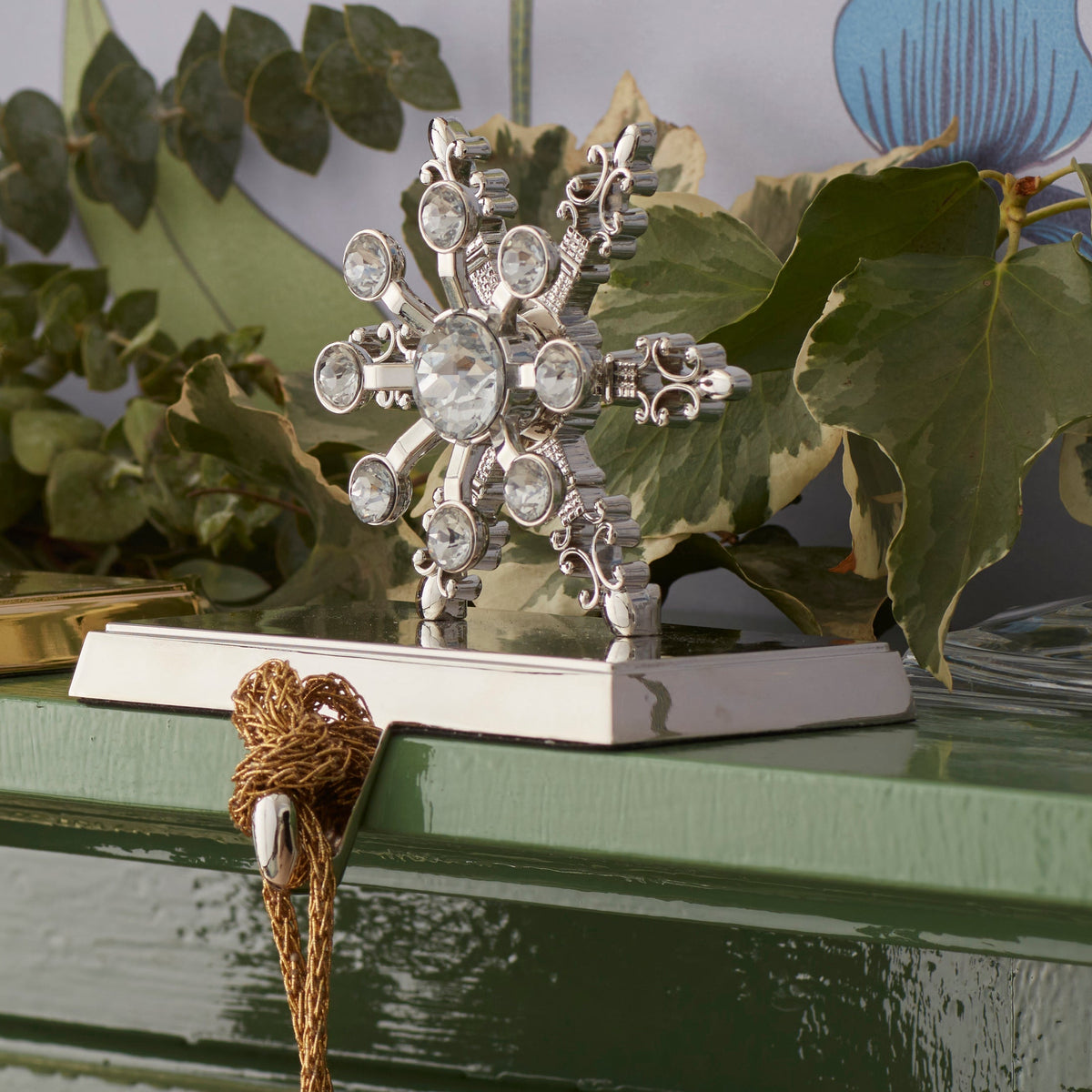 Silver Snowflake Stocking Hanger Heavy Luxe Mantel Hook Holiday Gift X