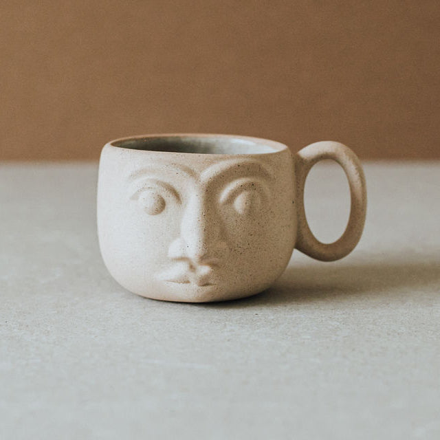 Handcrafted Ceramic Face Mug – Artisan Earth-Tone Coffee Cup