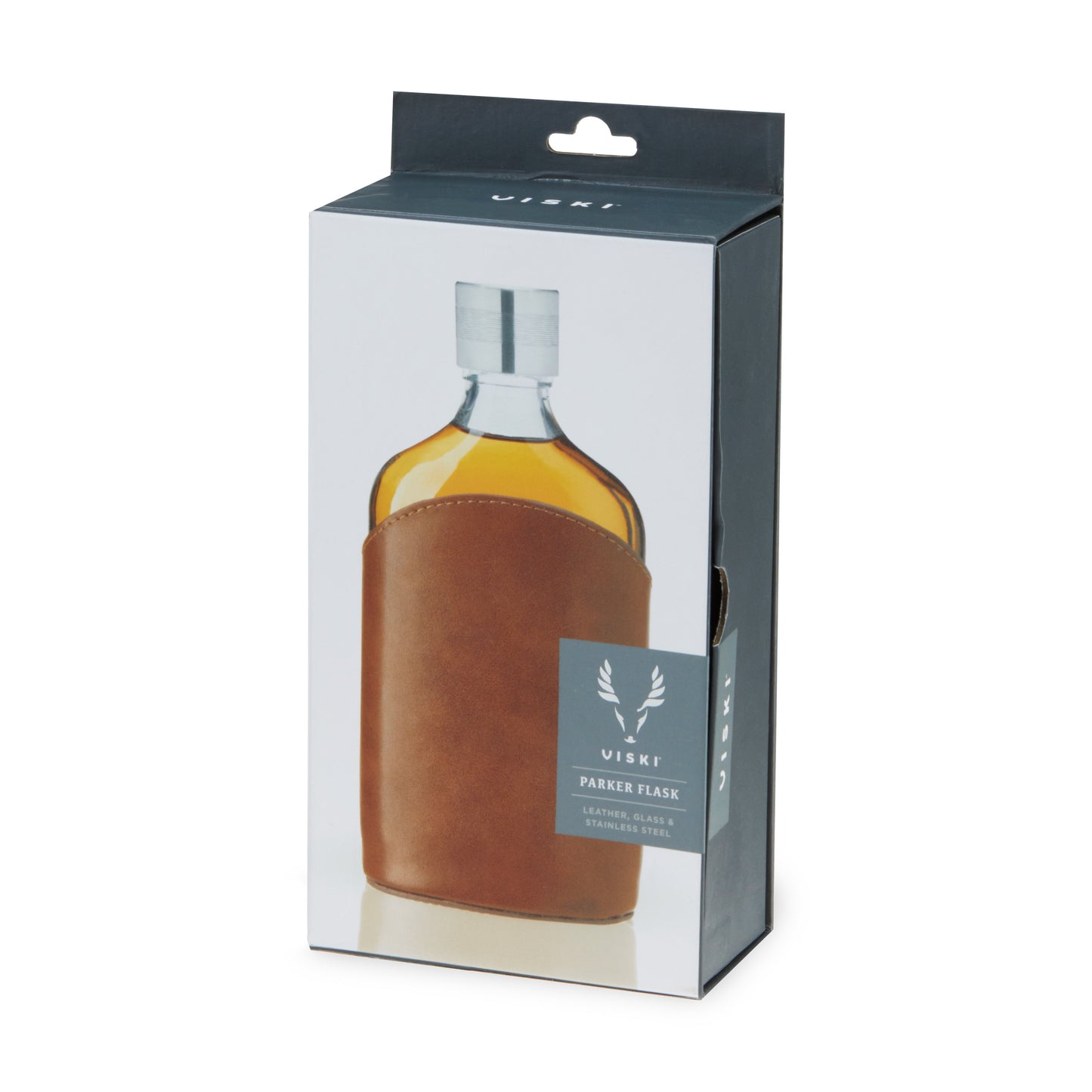 Parker Leather‑Wrapped Glass Flask with Steel Cap — 7 oz Gift Piece