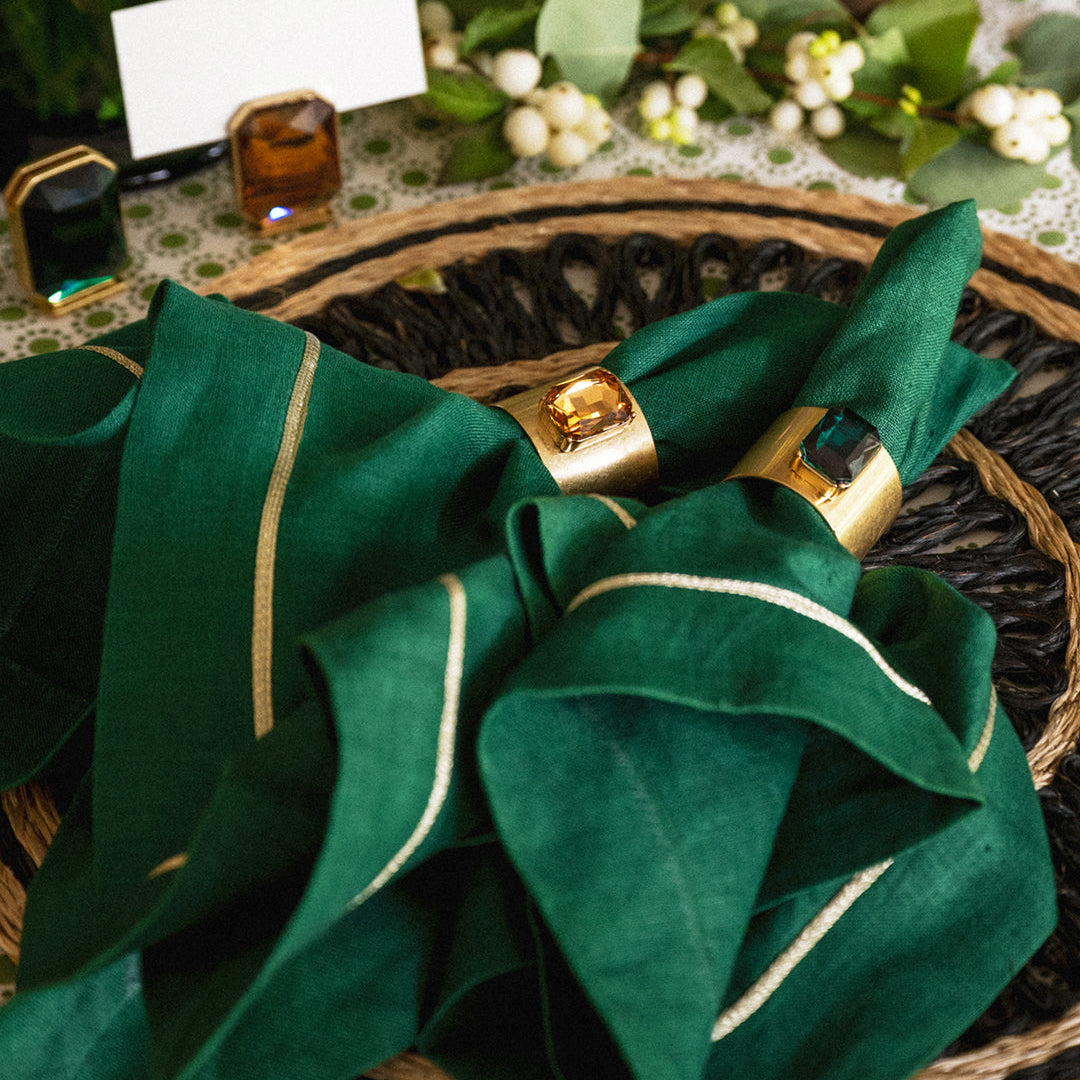Single Gem Napkin Rings Emerald Set of Two Dramatic Table Gift Accent