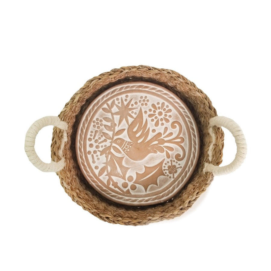 Bird Round Bread Warmer & Seagrass Basket