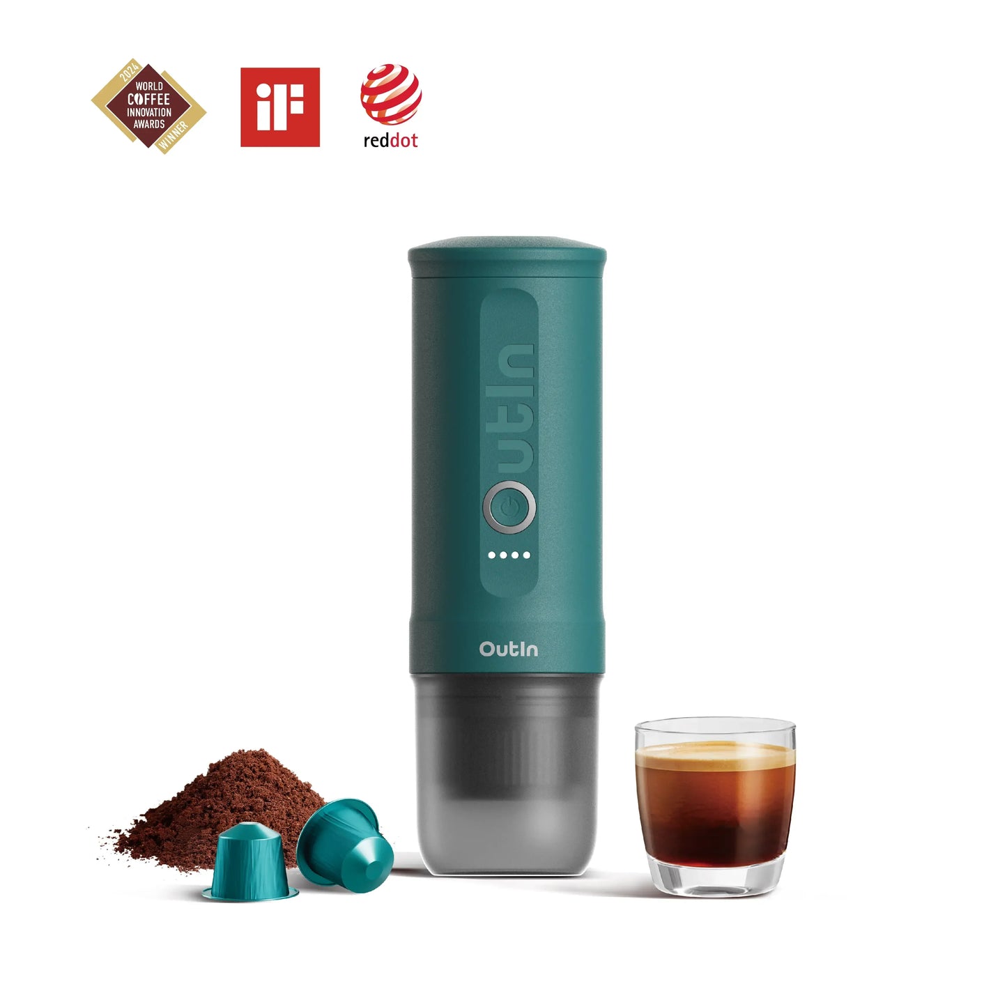 Nano Portable Espresso Machine OutIn Teal for Travel and Coffee Gifts
