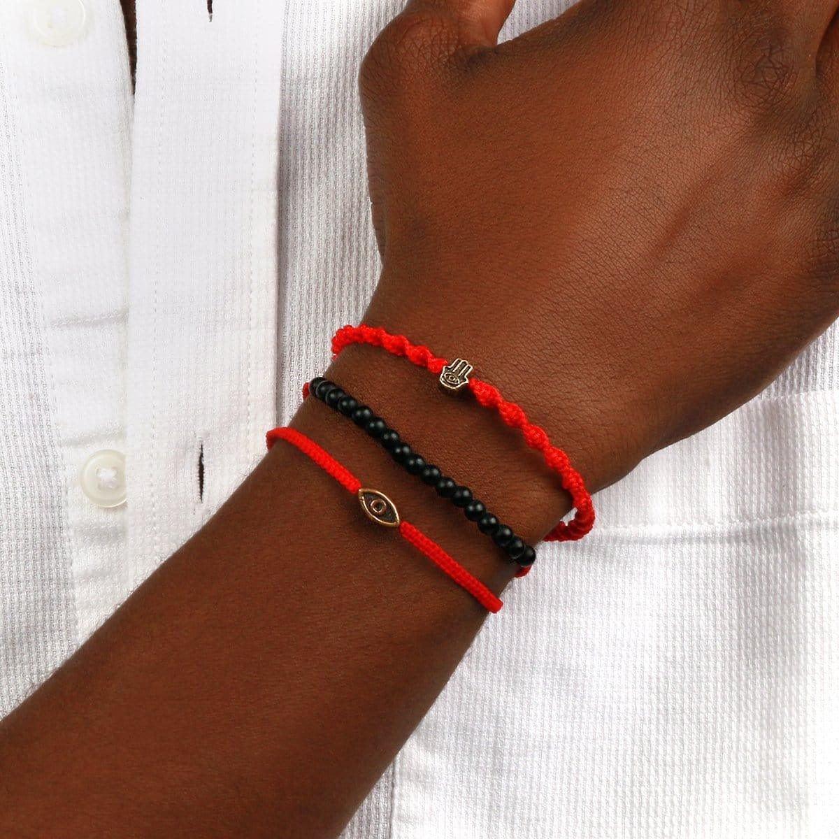 Guardian of Blessing Mens Red String Bracelet with Hamsa Charm Amulet