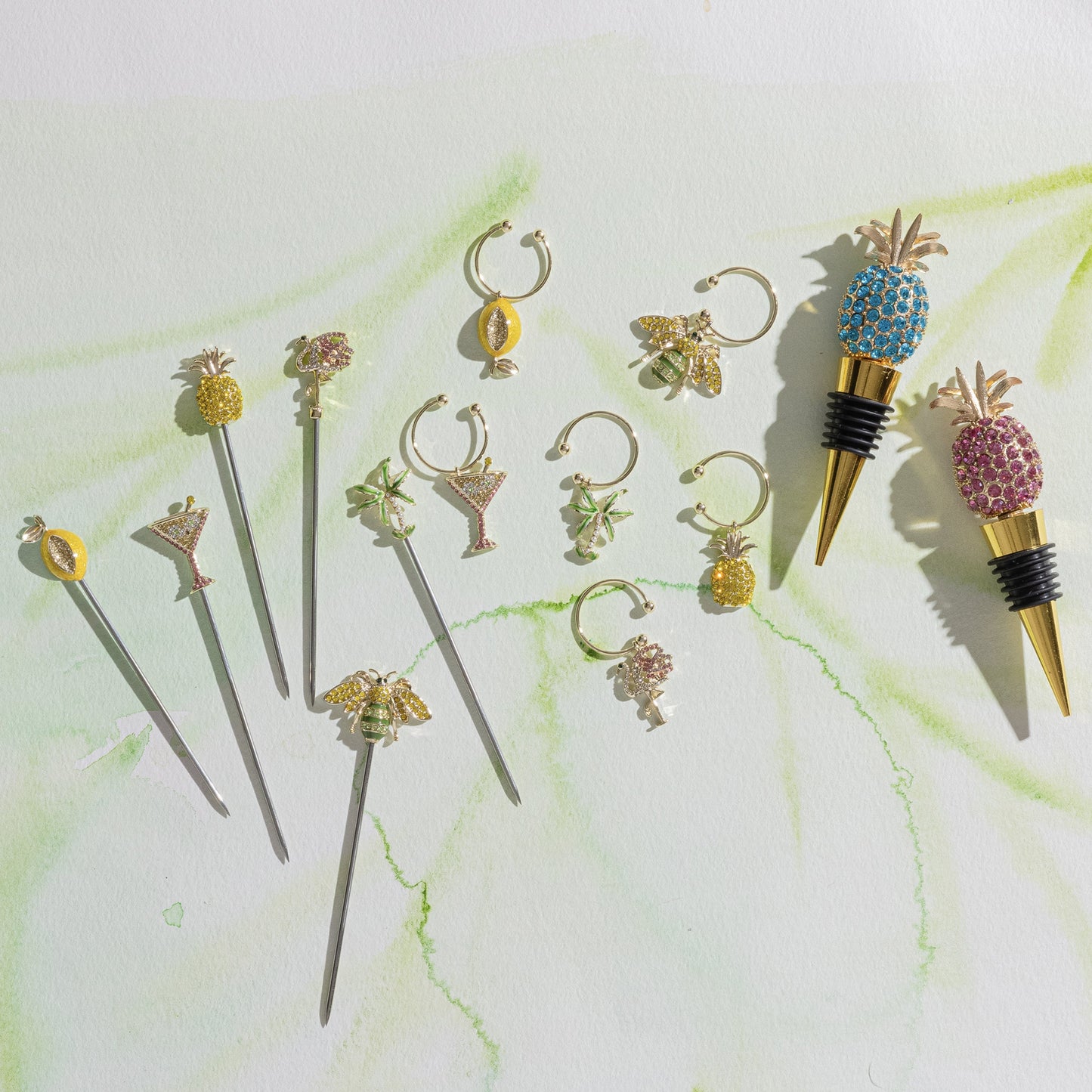 Tropical Wine Charms Set with Bright Bejeweled Glass Markers