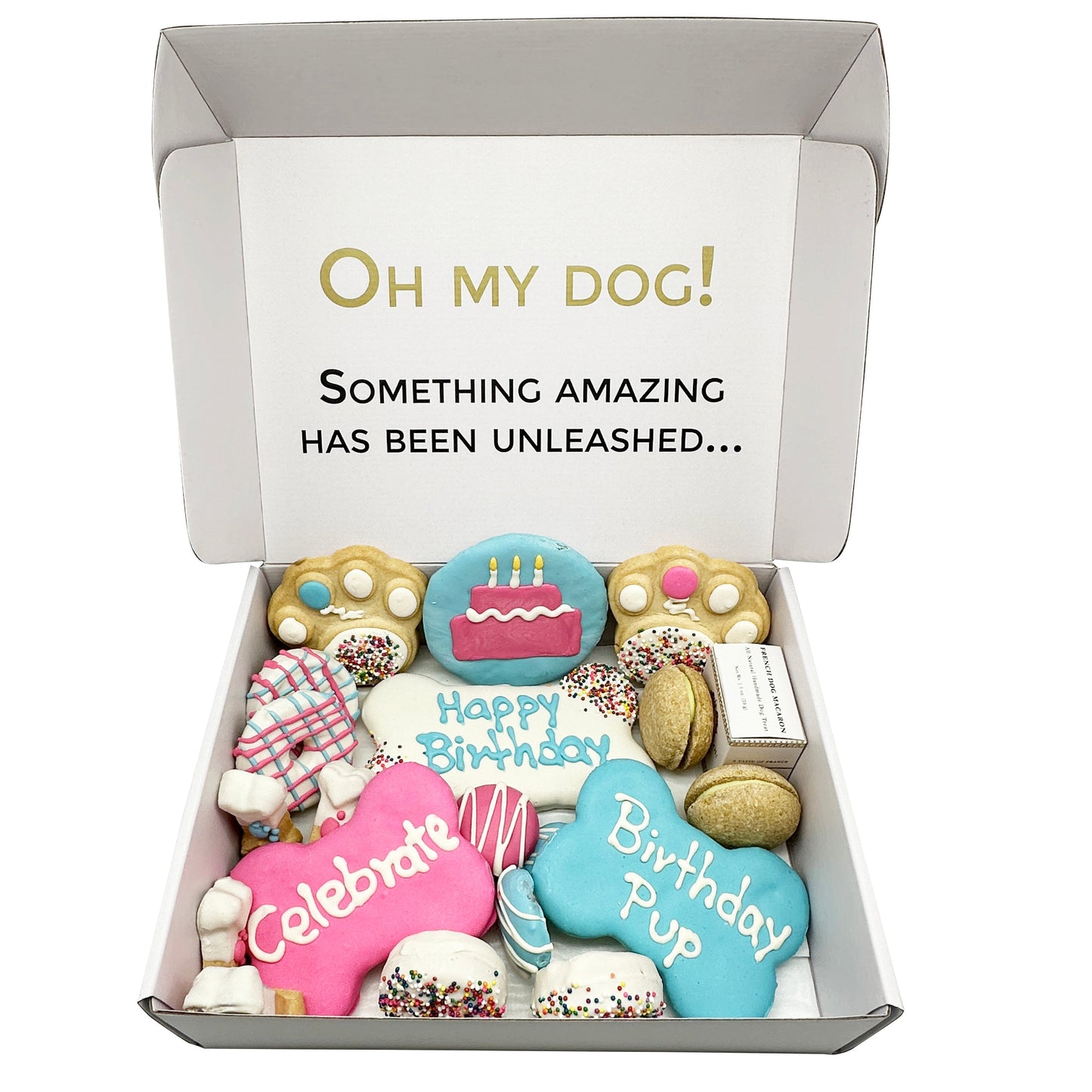 Luxury Happy Birthday Dog Treat Box with 20 Gourmet Treats