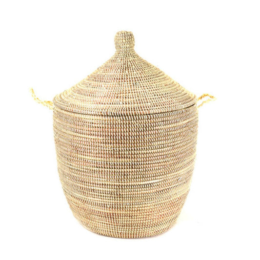 Handwoven Low Storage Basket – Monochrome Natural African Decor