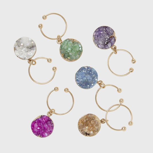 Druzy Wine Charms Set of Six Natural Stone Bar Cart Essential Gift Set