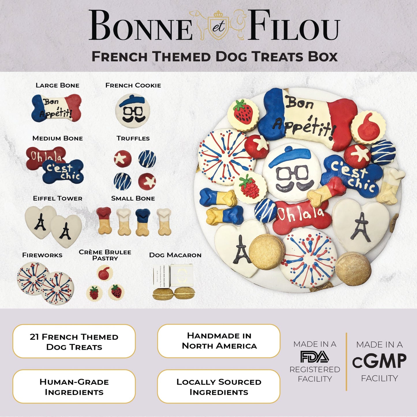 French Themed Gourmet Dog Treat Gift Box – 21 Luxury Snacks