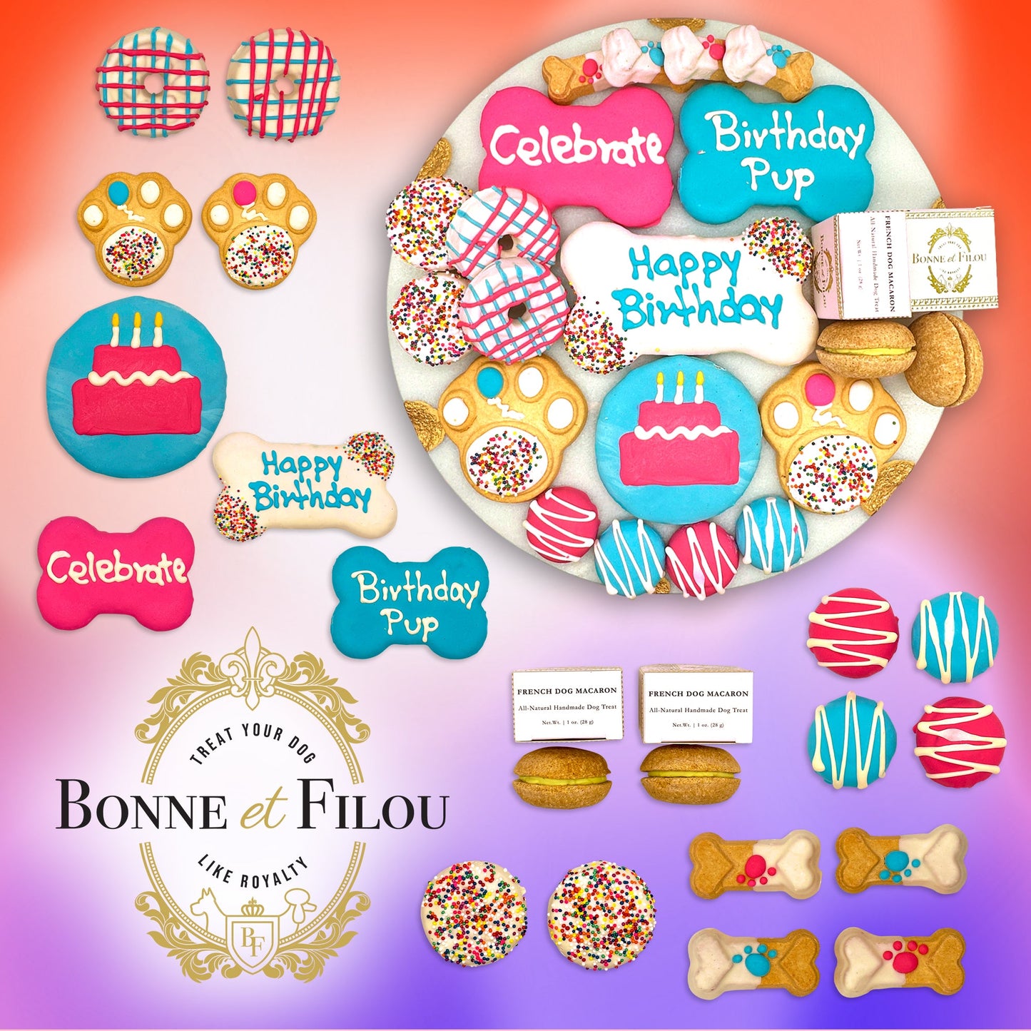 Luxury Happy Birthday Dog Treat Box with 20 Gourmet Treats