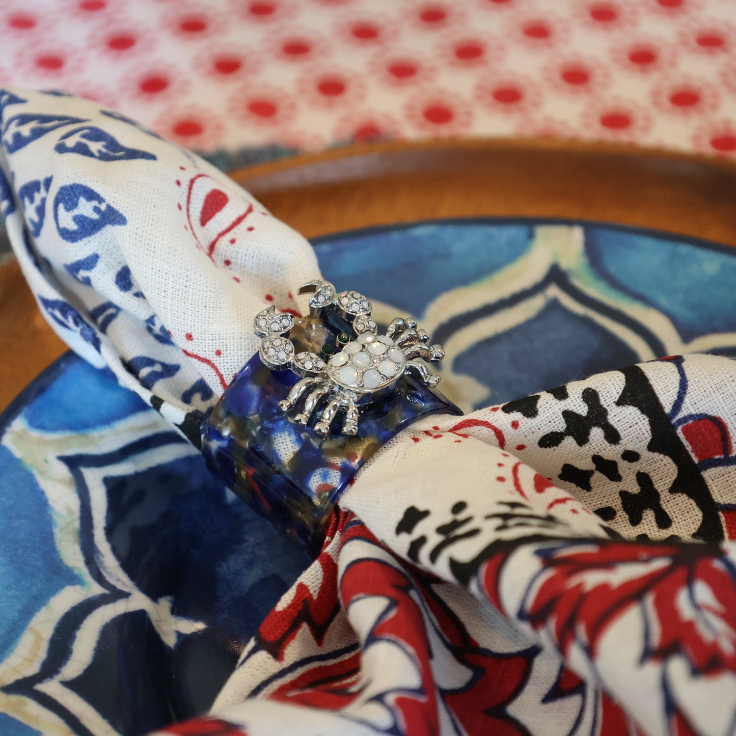 Red Block Print Linen Napkins Joyful Luxe Table Accent Set of Two Giftable