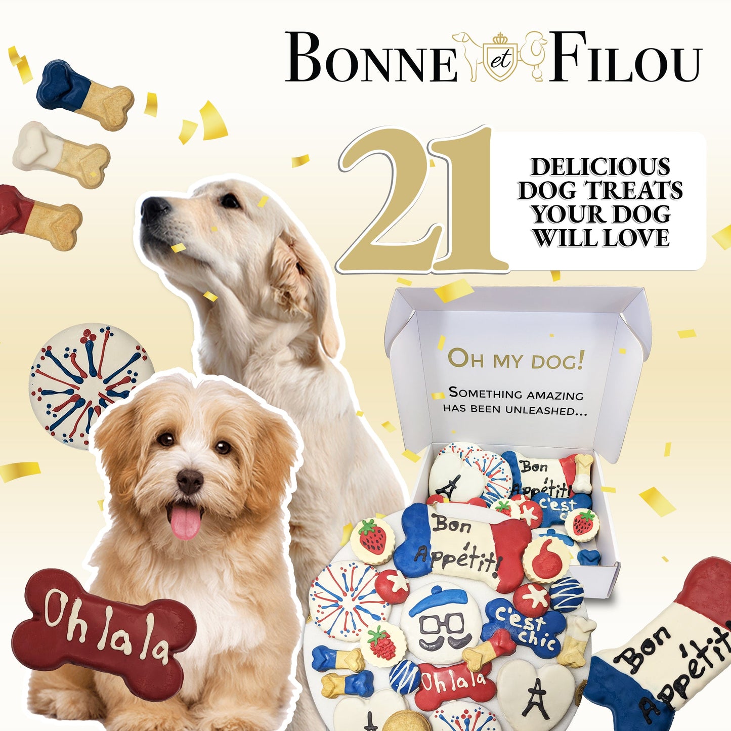 French Themed Gourmet Dog Treat Gift Box – 21 Luxury Snacks