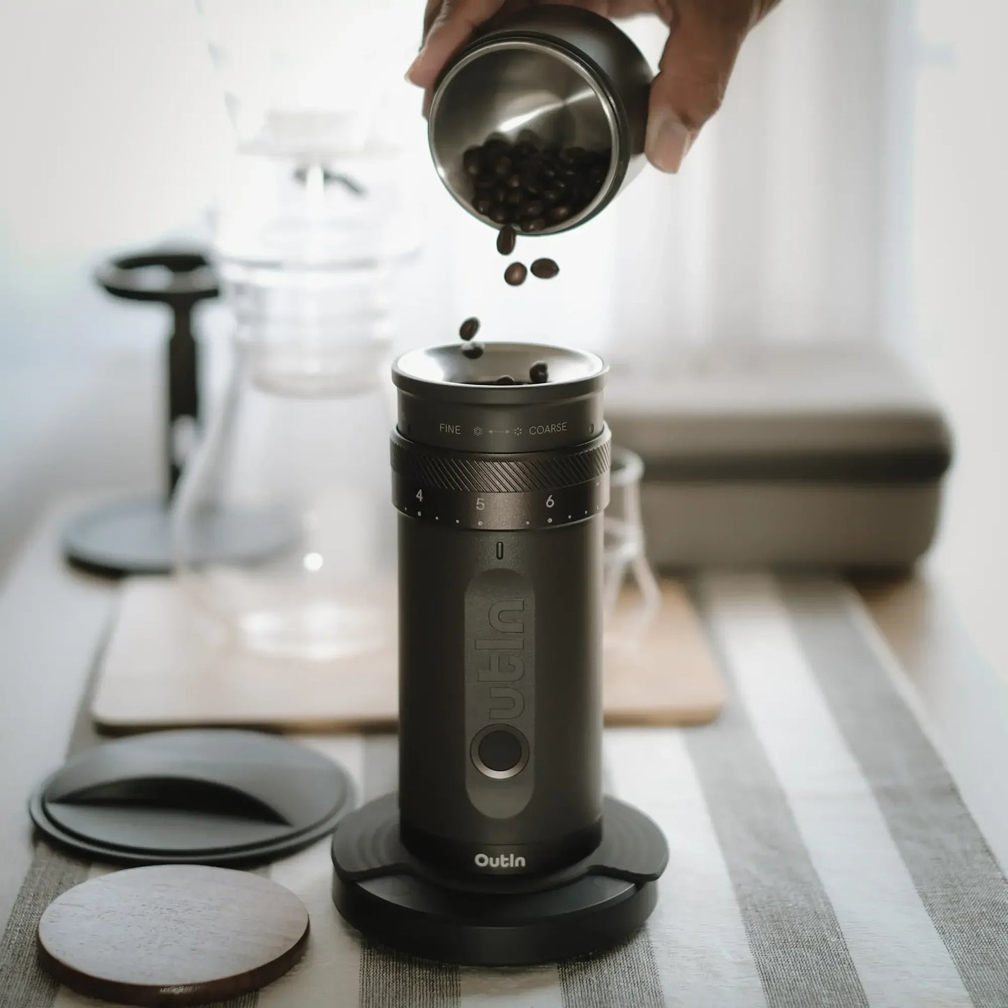 OutIn Fino Electric Coffee Grinder for Commuters Portable Rechargeable