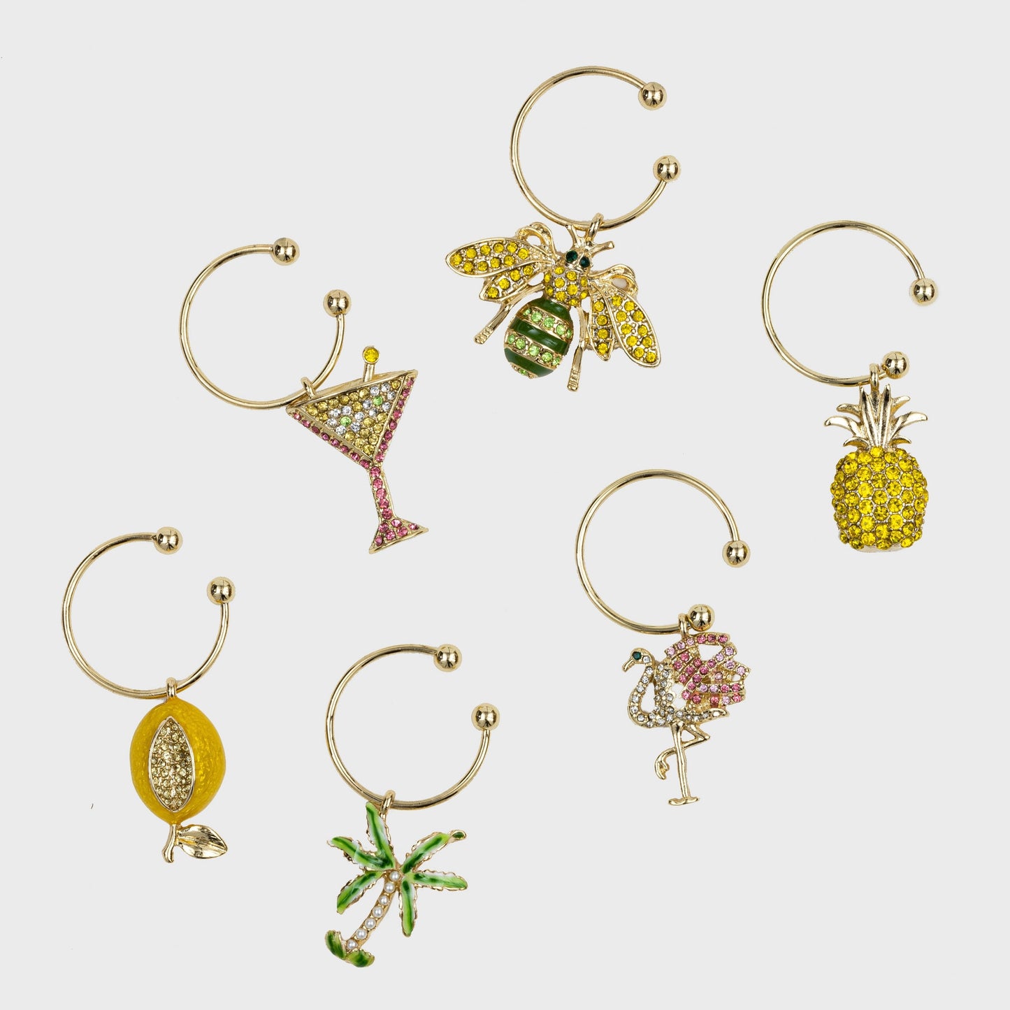 Tropical Wine Charms Set with Bright Bejeweled Glass Markers