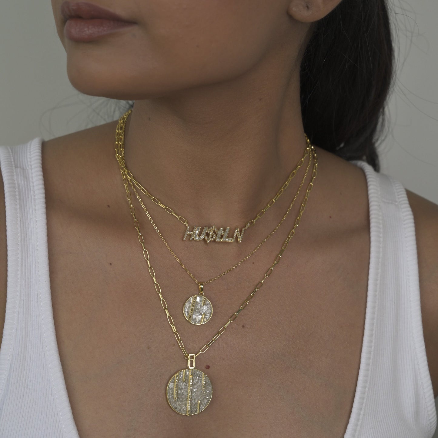 Hustln Gold Vermeil Pendant Necklace with Diamonds