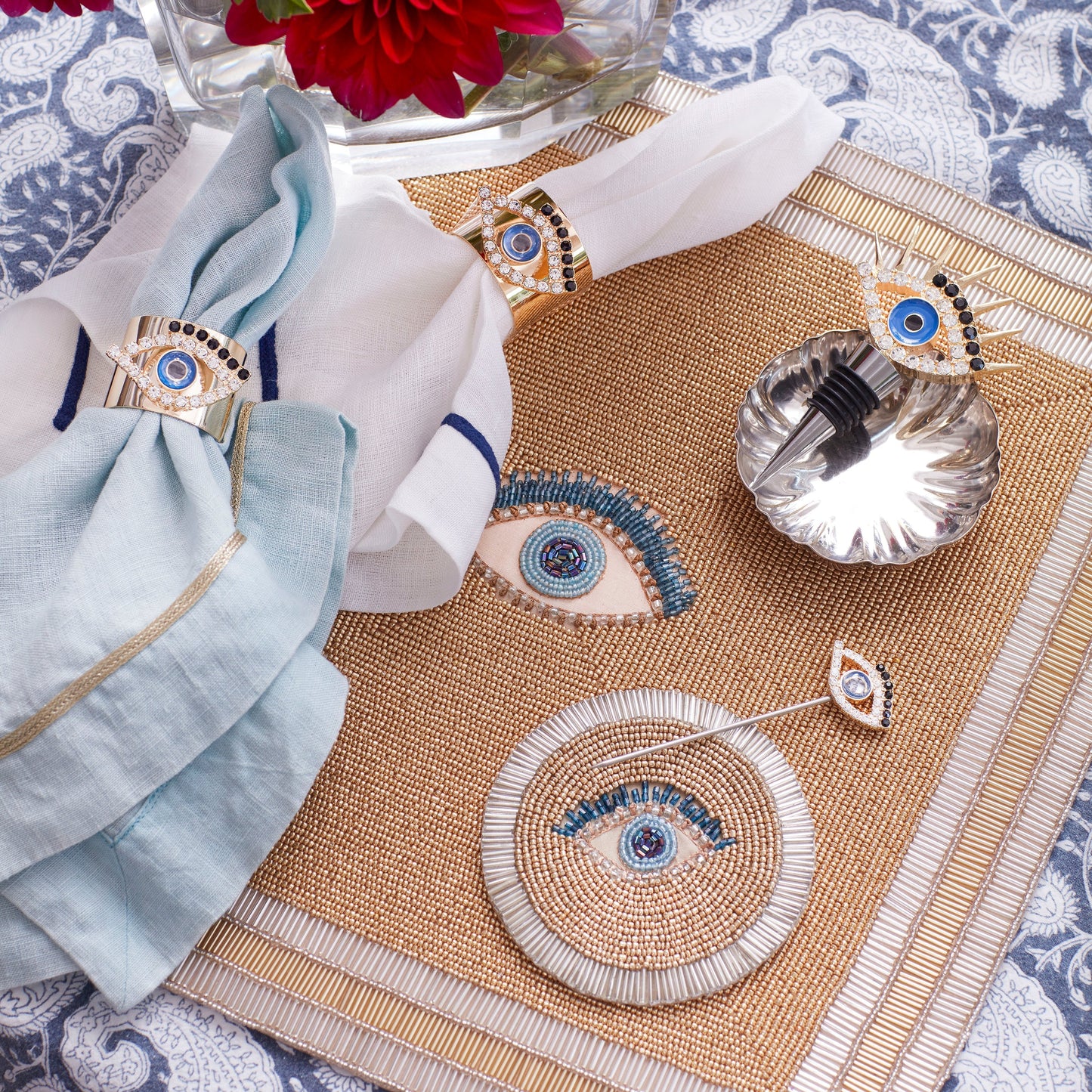 Evil Eye Napkin Rings Set of Two Blue Enamel Table Decor