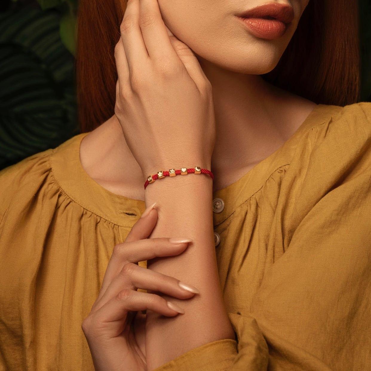 Seek Wisdom Red String Multi-Charm Bracelet — White Enamel