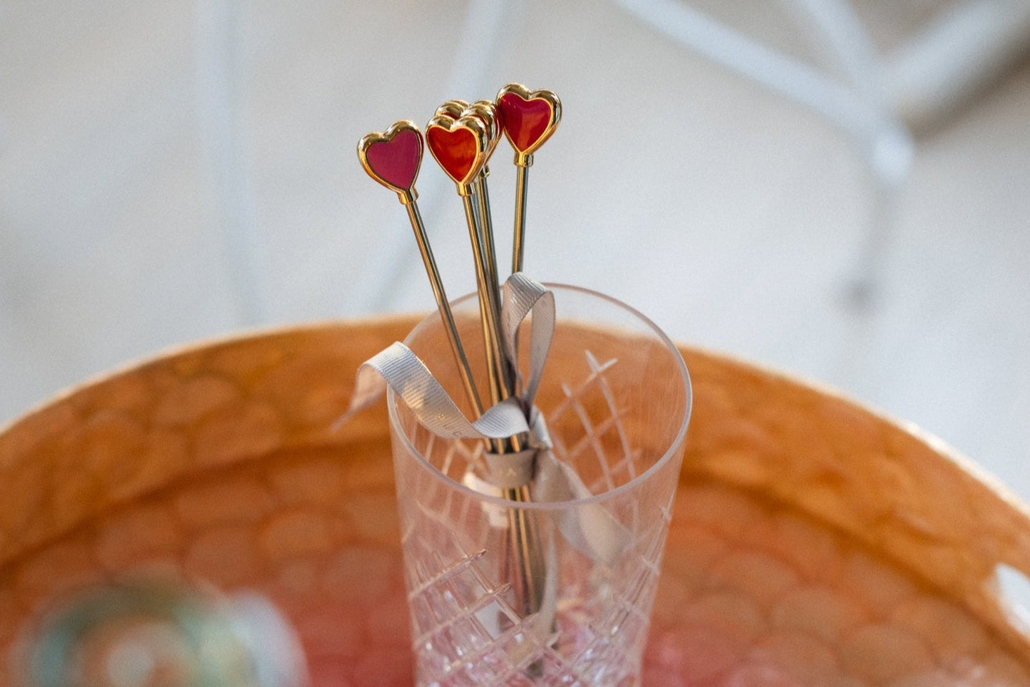 Hand-Beaded Heart Coasters Set of 4 Romantic Gift for Home Bar