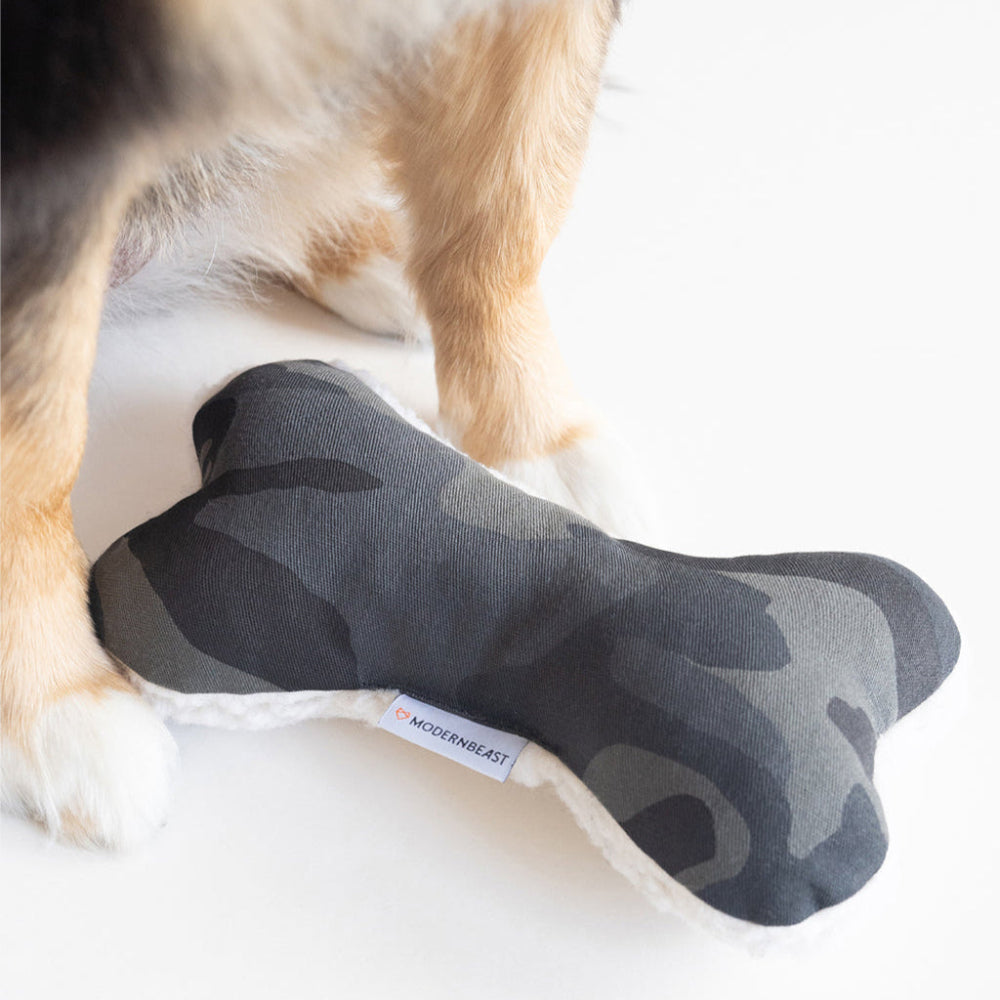 Durable Camo Bone Dog Toy with Squeaker for Outdoor Fun