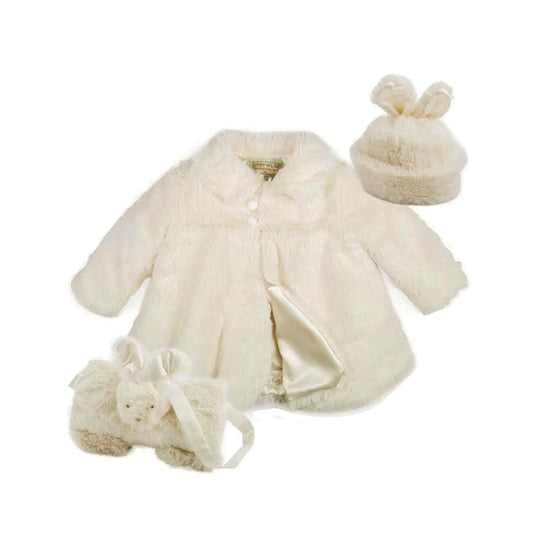 Plush Children’s Faux Fur Swing Coat Set with Bunny Ears