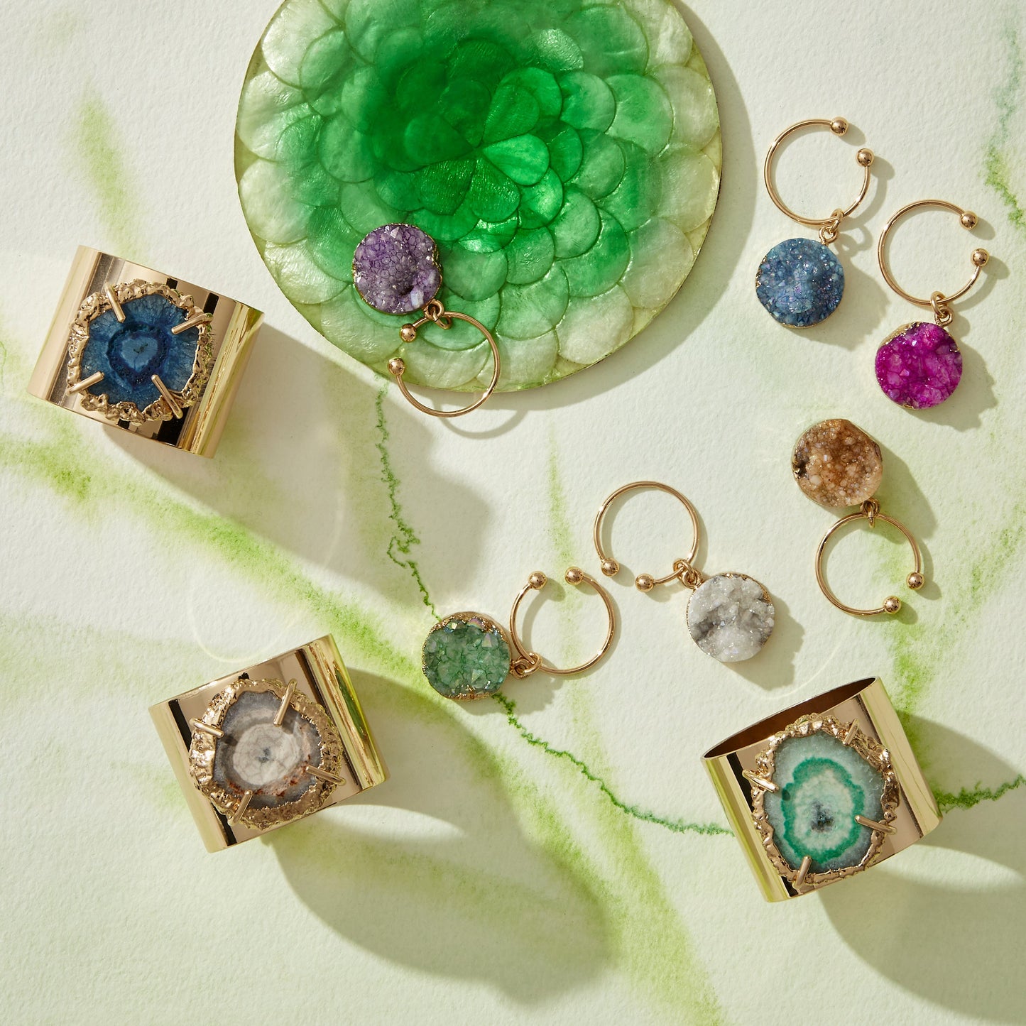 Druzy Wine Charms Set of Six Natural Stone Bar Cart Essential Gift Set