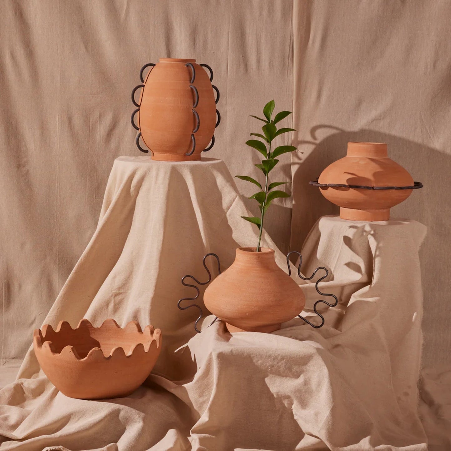 Ella Terracotta Scalloped Vessel – Handcrafted Decorative Accent