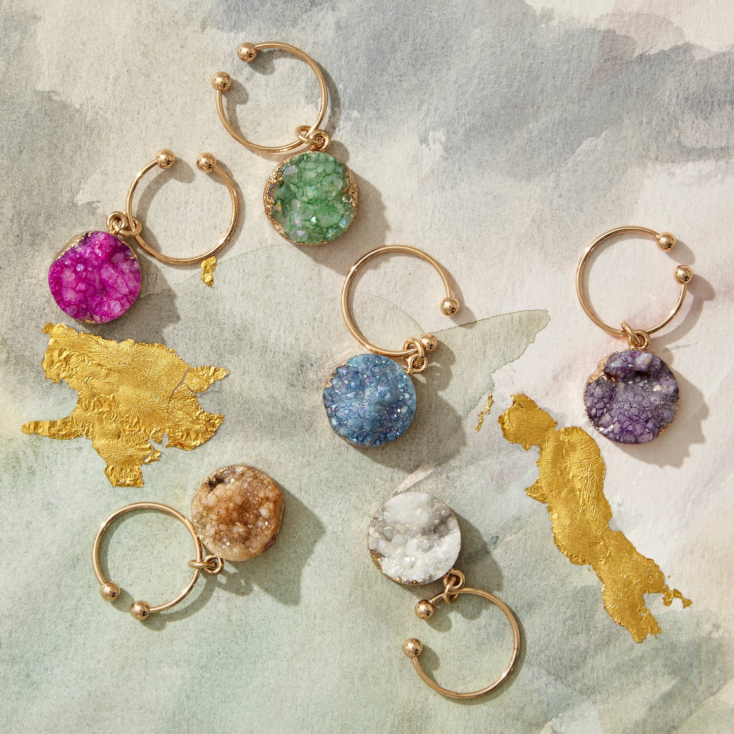 Druzy Wine Charms Set of Six Natural Stone Bar Cart Essential Gift Set