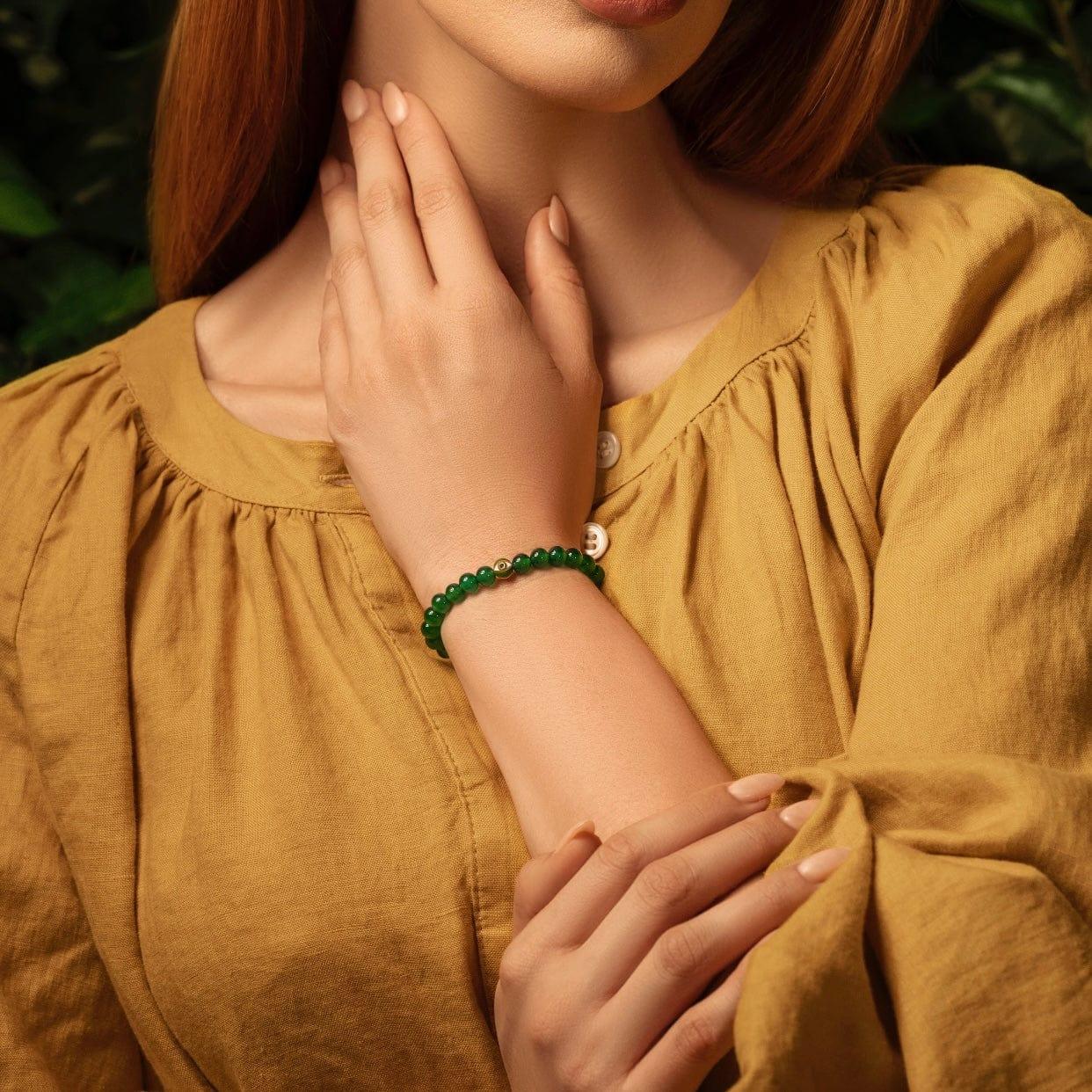 Vital Harmony Emerald Agate May Birthstone Evil Eye Bracelet— 18K Gold