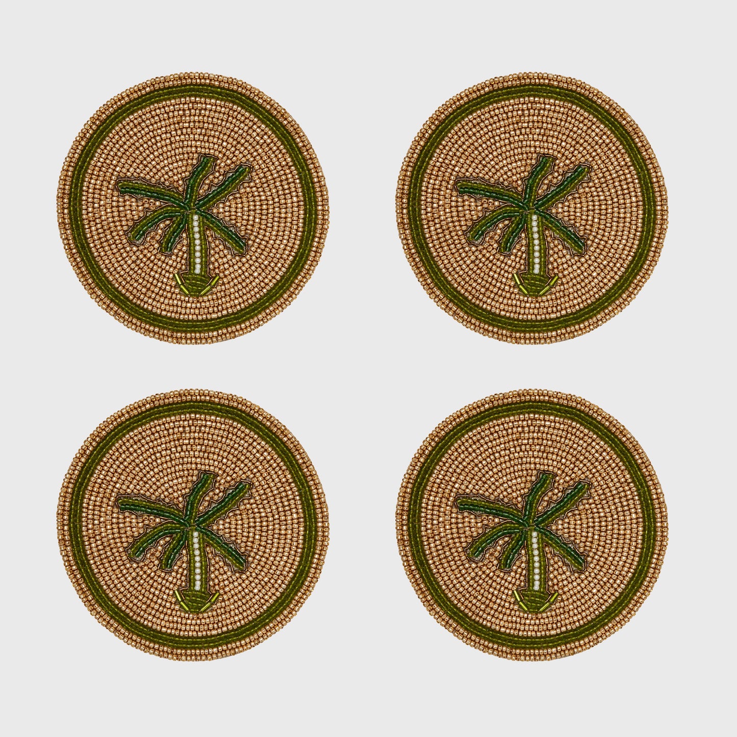 Palm Tree Hand-Beaded Coasters, Tropical Summer Hostess Gift Set Four