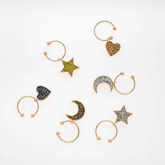 Celestial Wine Charms Star Moon Heart Cosmic Party Glass Marker Gift X