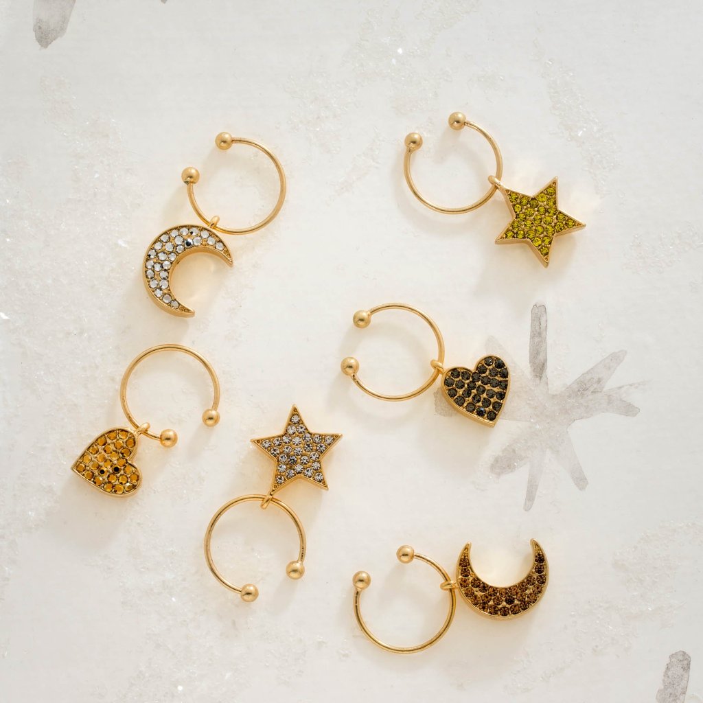 Celestial Wine Charms Star Moon Heart Cosmic Party Glass Marker Gift X