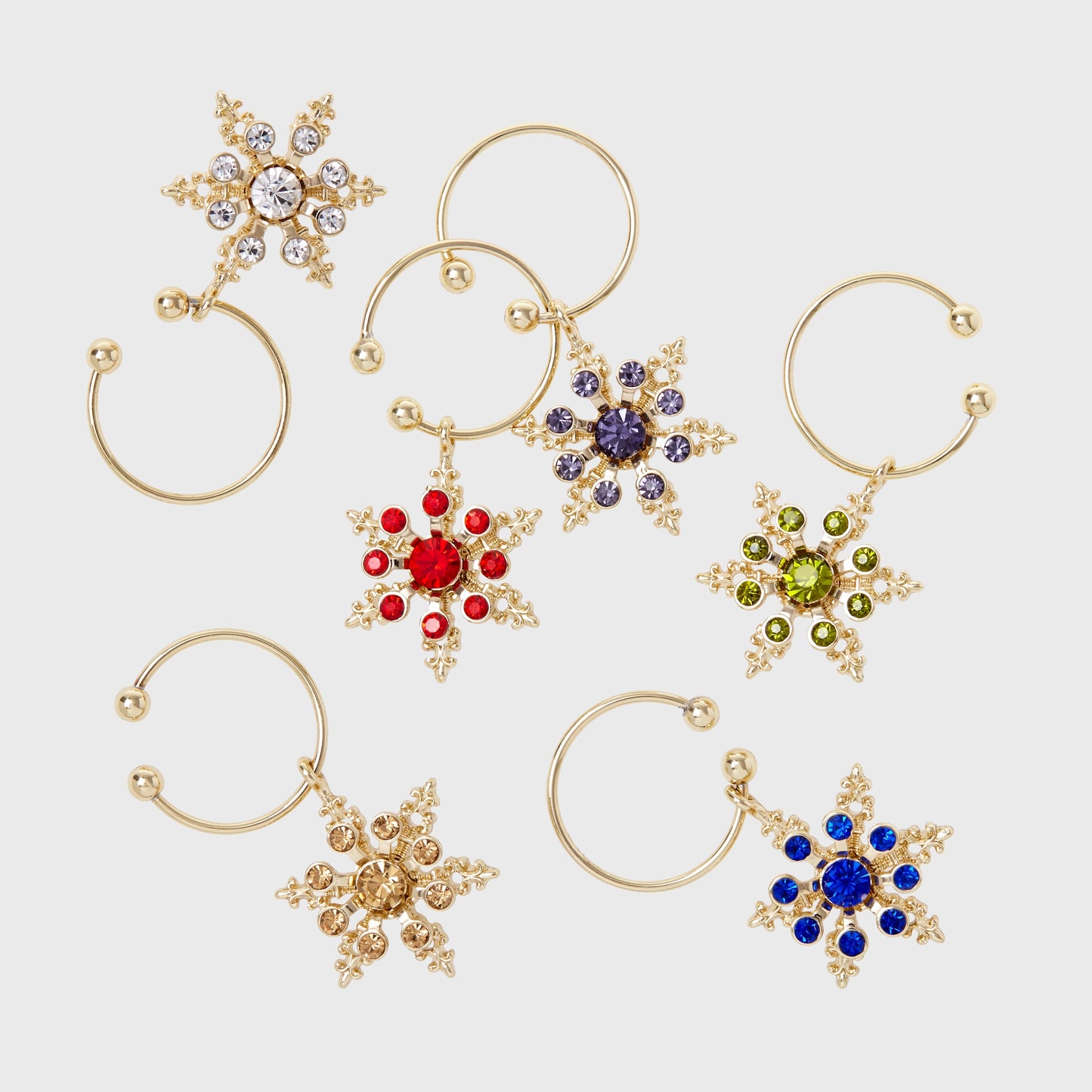 Snowflake Wine Charms Jewel Tones Set Festive Holiday Table Gift Set X