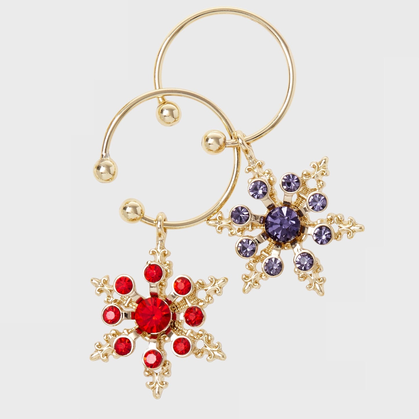 Snowflake Wine Charms Jewel Tones Set Festive Holiday Table Gift Set X
