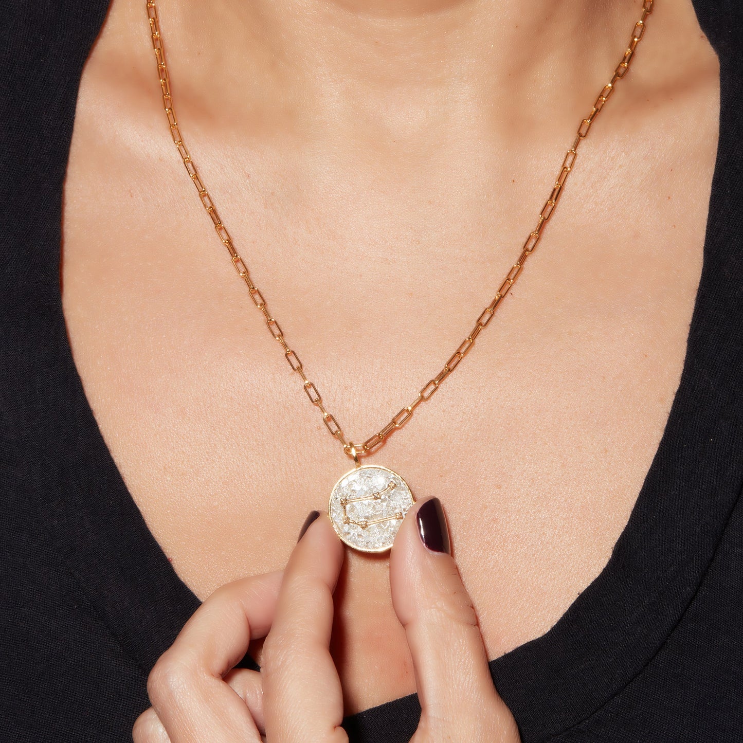 Gemini Gold Vermeil Pendant Necklace with Diamonds