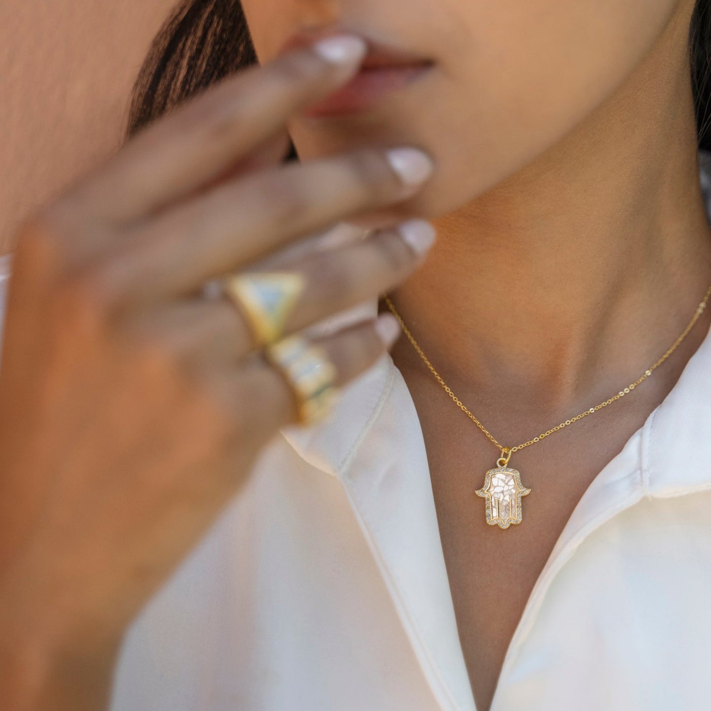 Hamsa Gold Vermeil Pendant Necklace with Diamonds