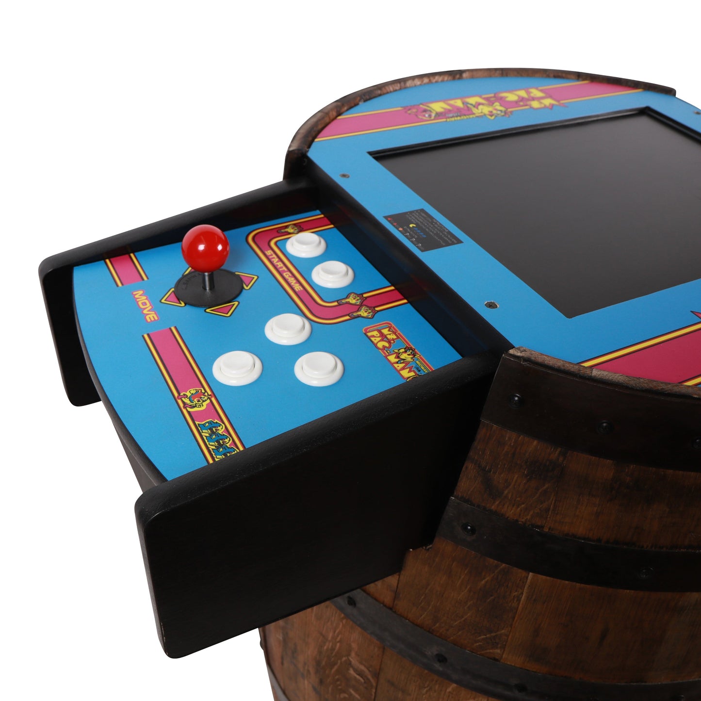 Handmade Whiskey Barrel Arcade Table with 60 Classic Games