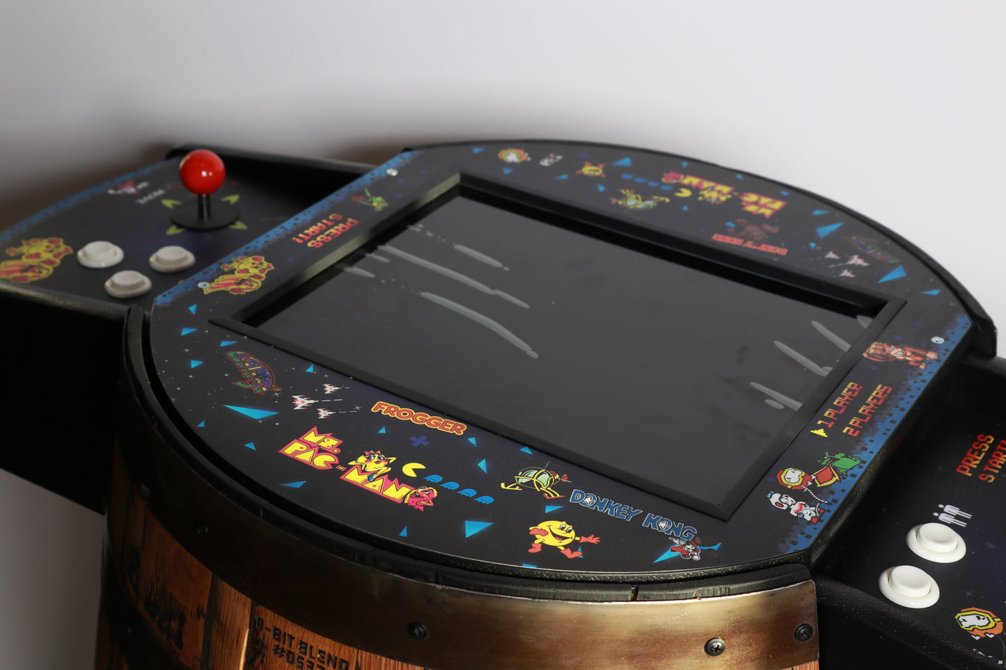 Handmade Whiskey Barrel Arcade Table with 60 Classic Games