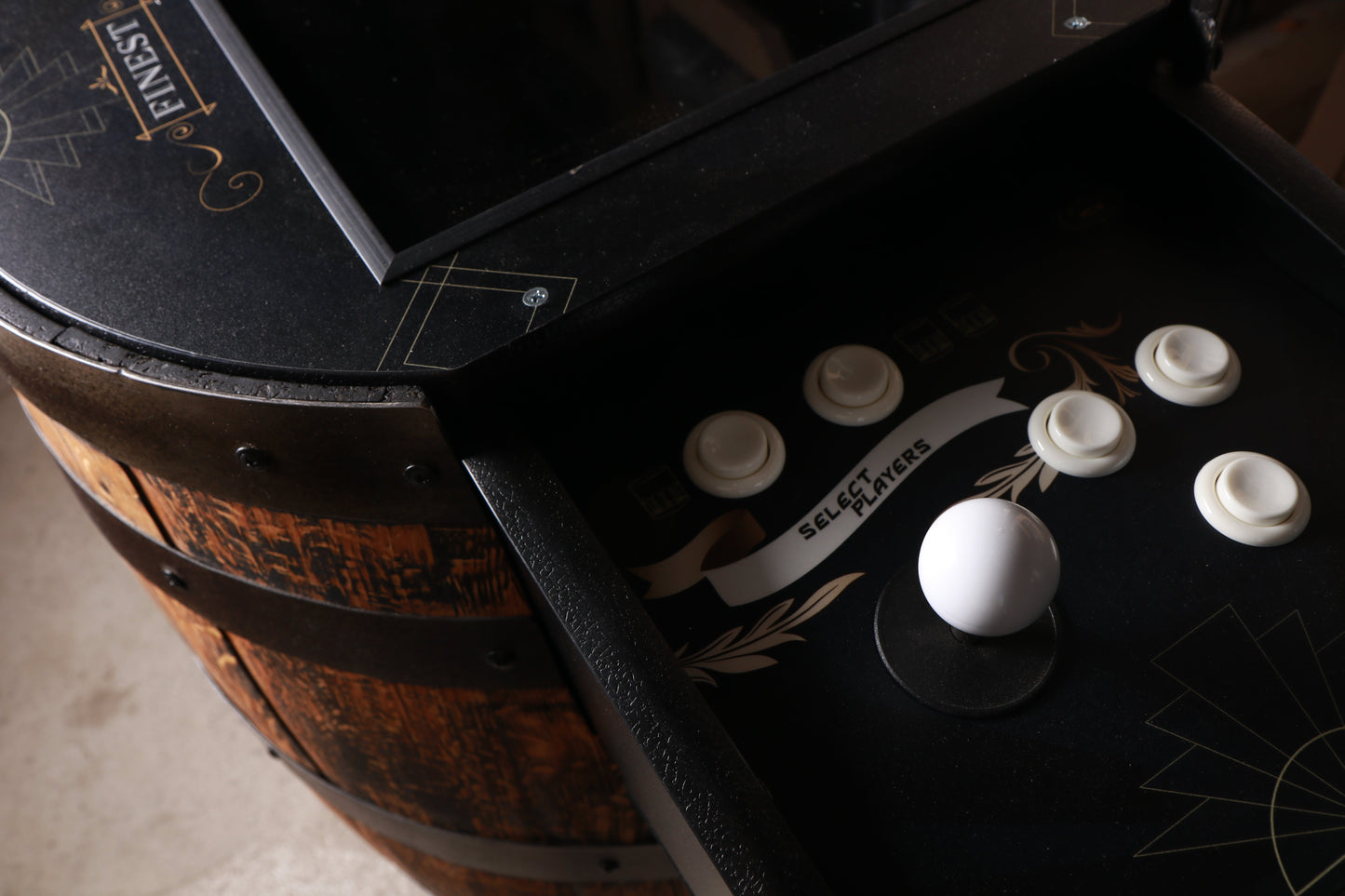 Handmade Whiskey Barrel Arcade Table with 60 Classic Games