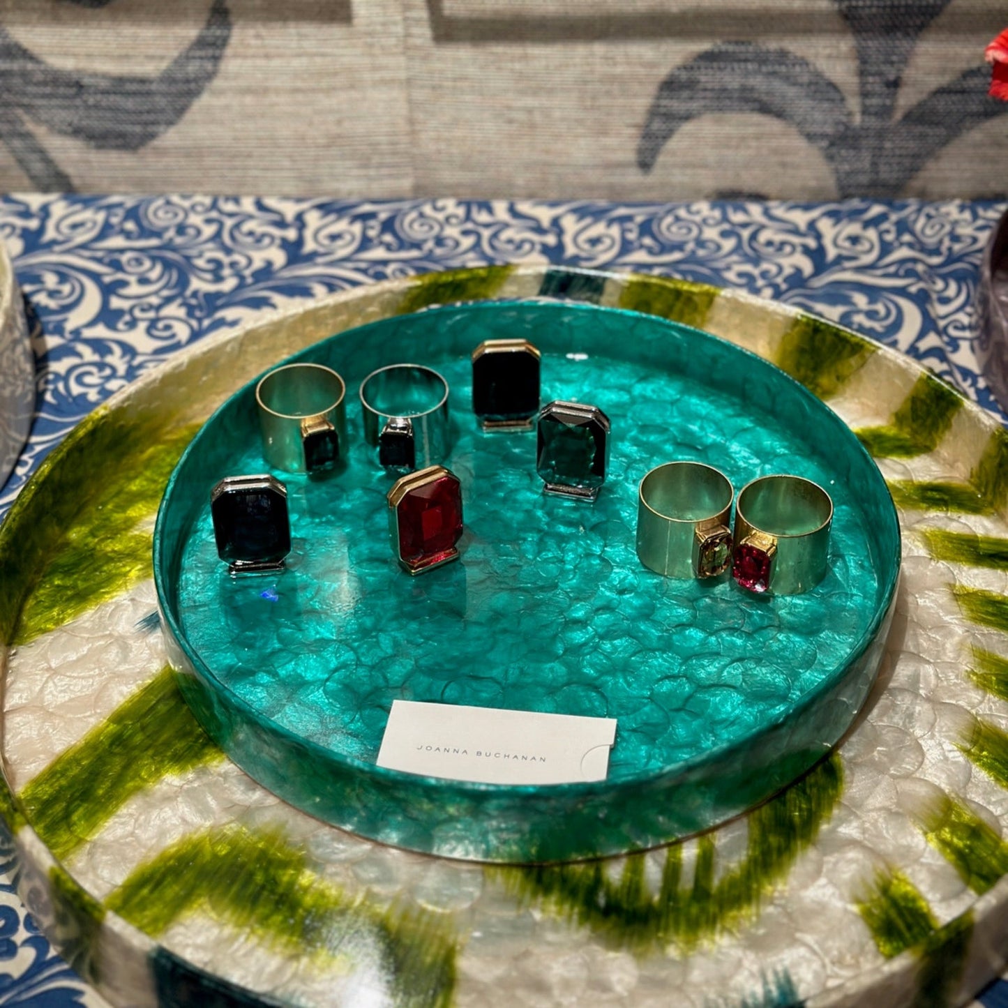 Small Emerald Capiz Tray, Hand-Pieced Luxe Decorative Catchall Gift Accent