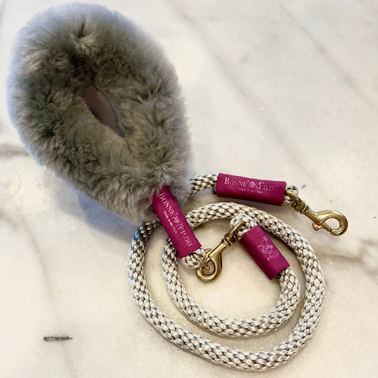 Luxury Shearling Grip + Durable Rope Dog Leash Bundle – 5ft
