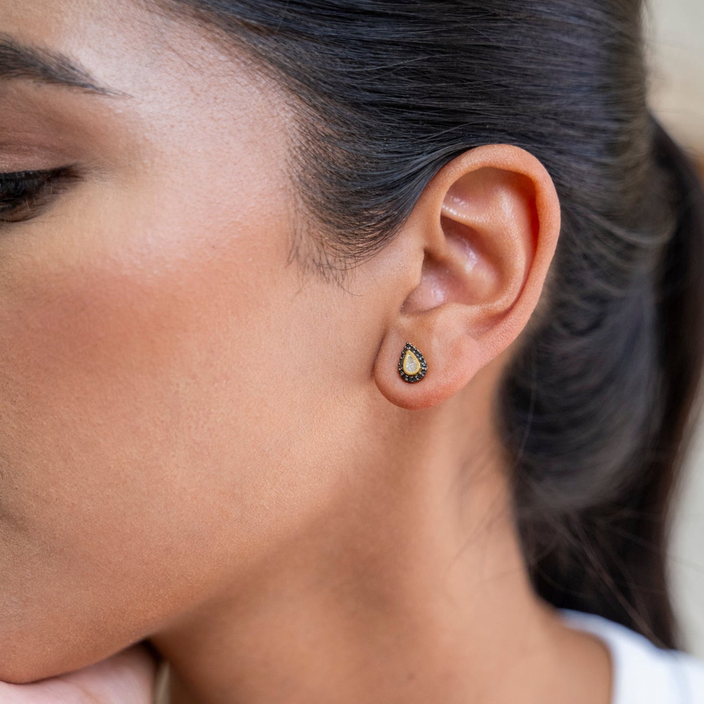 Irving Gold Vermeil Stud Earrings with Raw Diamonds