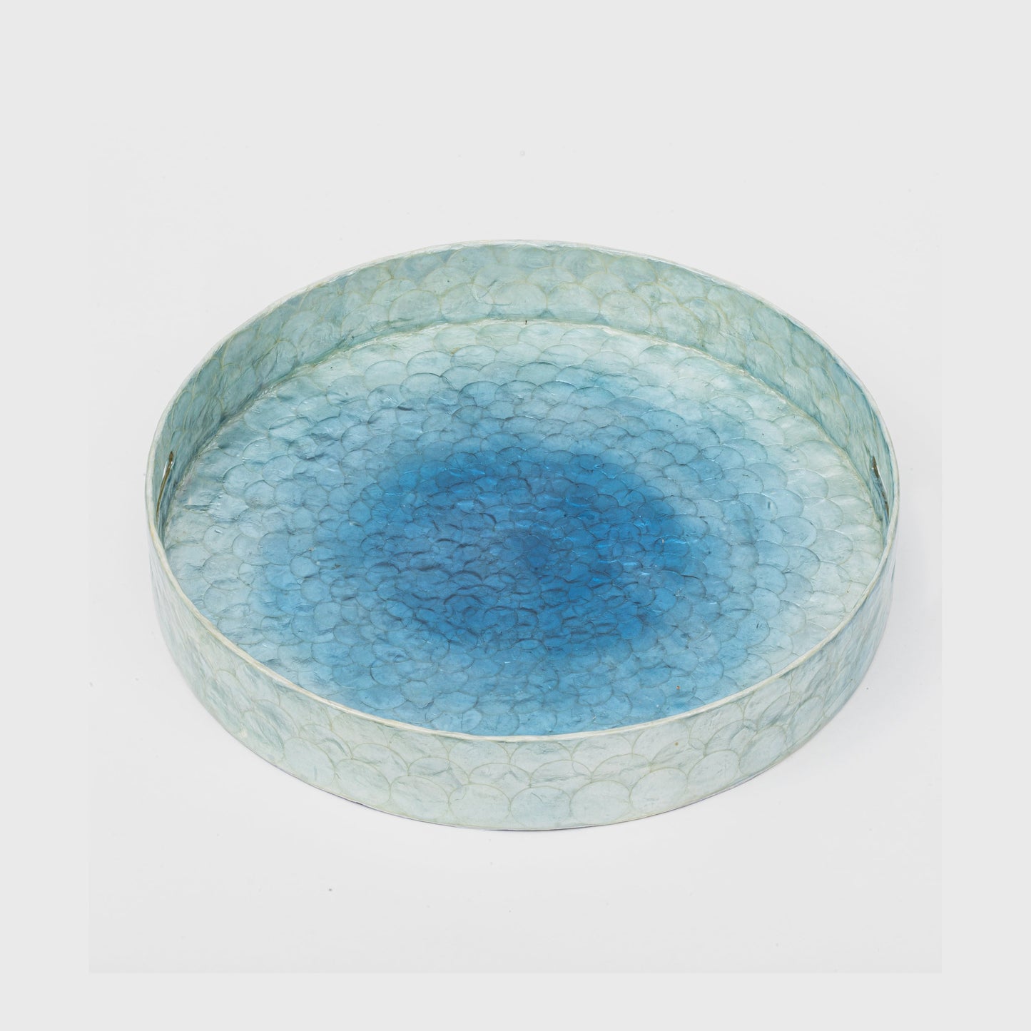 Large Blue Ombre Capiz Tray, Hand-Painted Luxe Decorative Home Accent