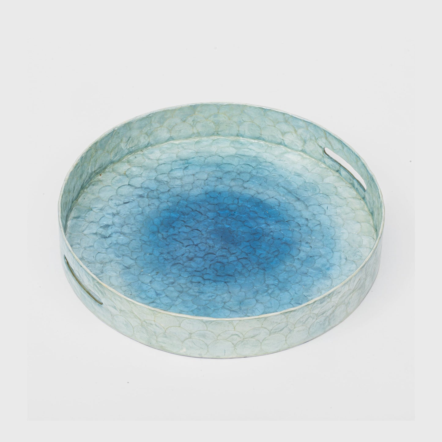 Large Blue Ombre Capiz Tray, Hand-Painted Luxe Decorative Home Accent