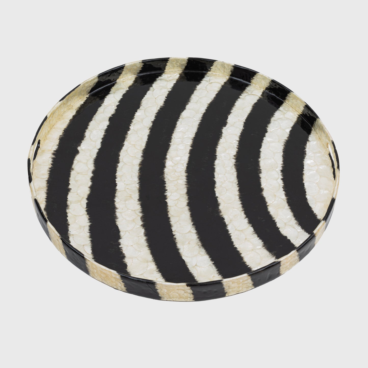 Extra Large Black Capiz Tray, Hand-Pieced Luxe Striped Decorative Statement