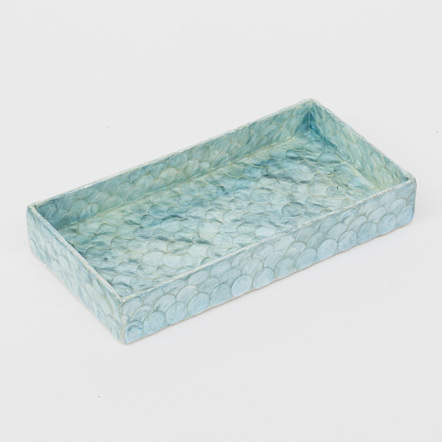 Aqua Blue Capiz Trays Set of Two, Hand-Pieced Decorative Gift Home Accent