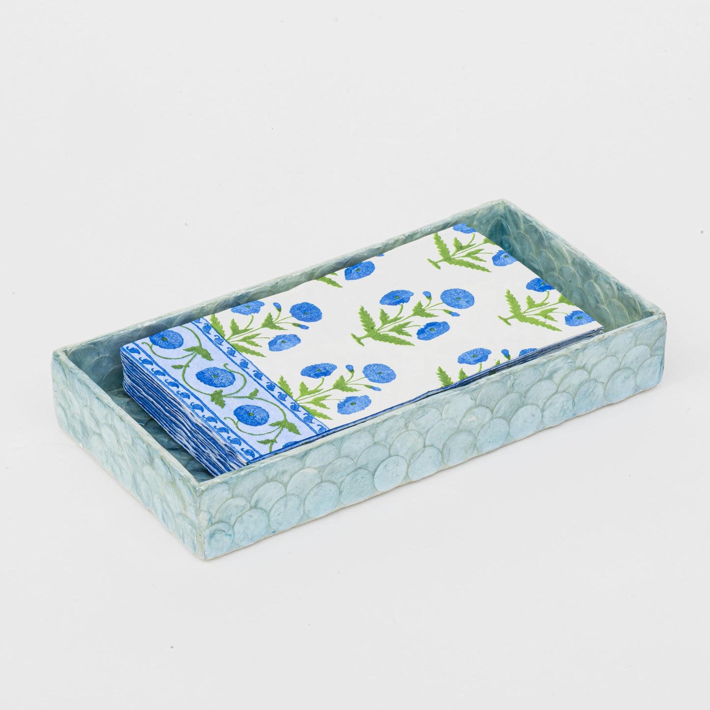 Aqua Blue Capiz Trays Set of Two, Hand-Pieced Decorative Gift Home Accent