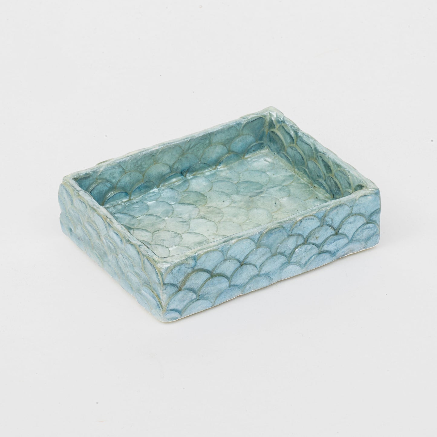 Aqua Blue Capiz Trays Set of Two, Hand-Pieced Decorative Gift Home Accent