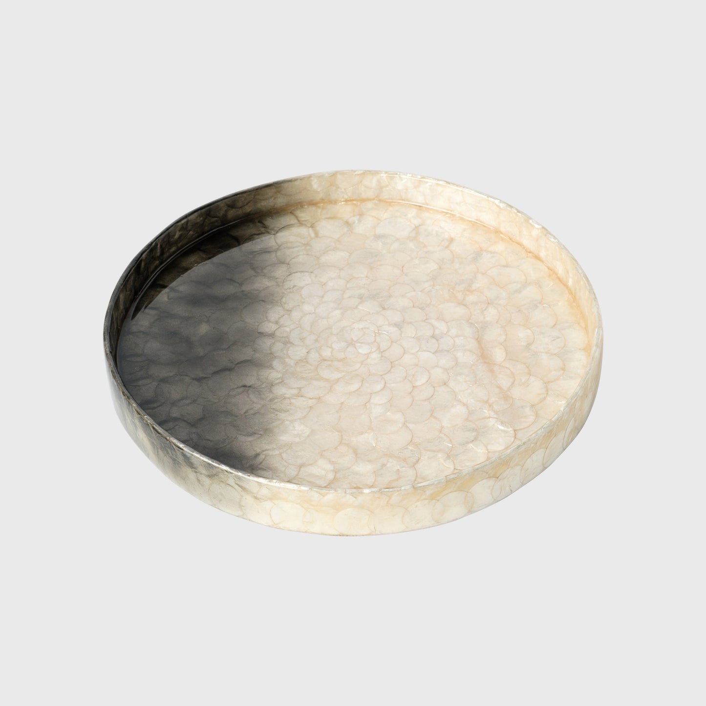 Small Cream Capiz Tray Dip-Dye, Artisan Hand-Painted Decorative Gift Accent