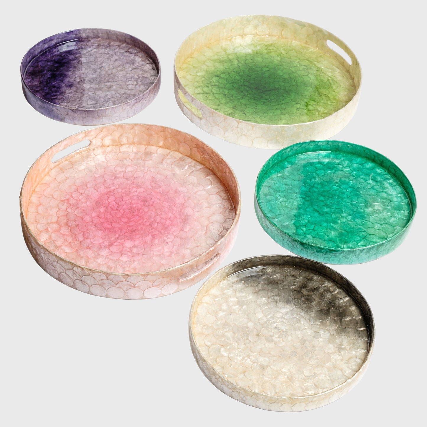 Small Cream Capiz Tray Dip-Dye, Artisan Hand-Painted Decorative Gift Accent