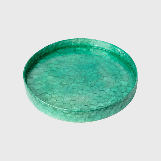 Small Emerald Capiz Tray, Hand-Pieced Luxe Decorative Catchall Gift Accent