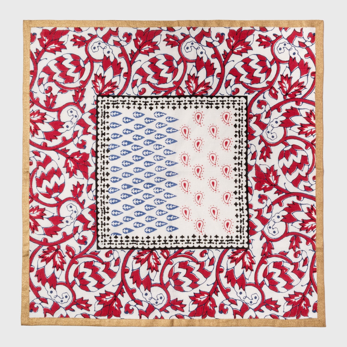 Red Block Print Linen Napkins Joyful Luxe Table Accent Set of Two Giftable
